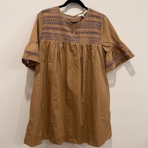 English Factory MK1156D Women Lace Detail Mini Dress Tan size M Festival Party - Picture 2 of 10